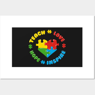 Autism Puzzle Teach Love Hope Inspire Posters and Art